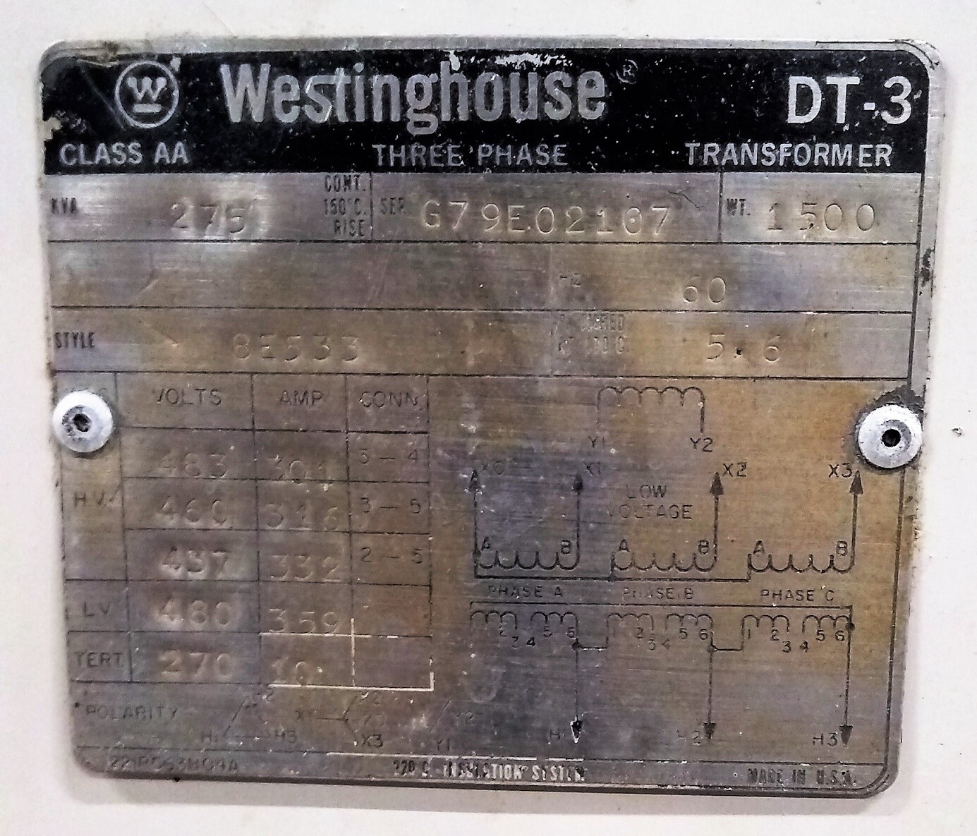 Westinghouse D-T3, 275 KVA Transformer - Image 2